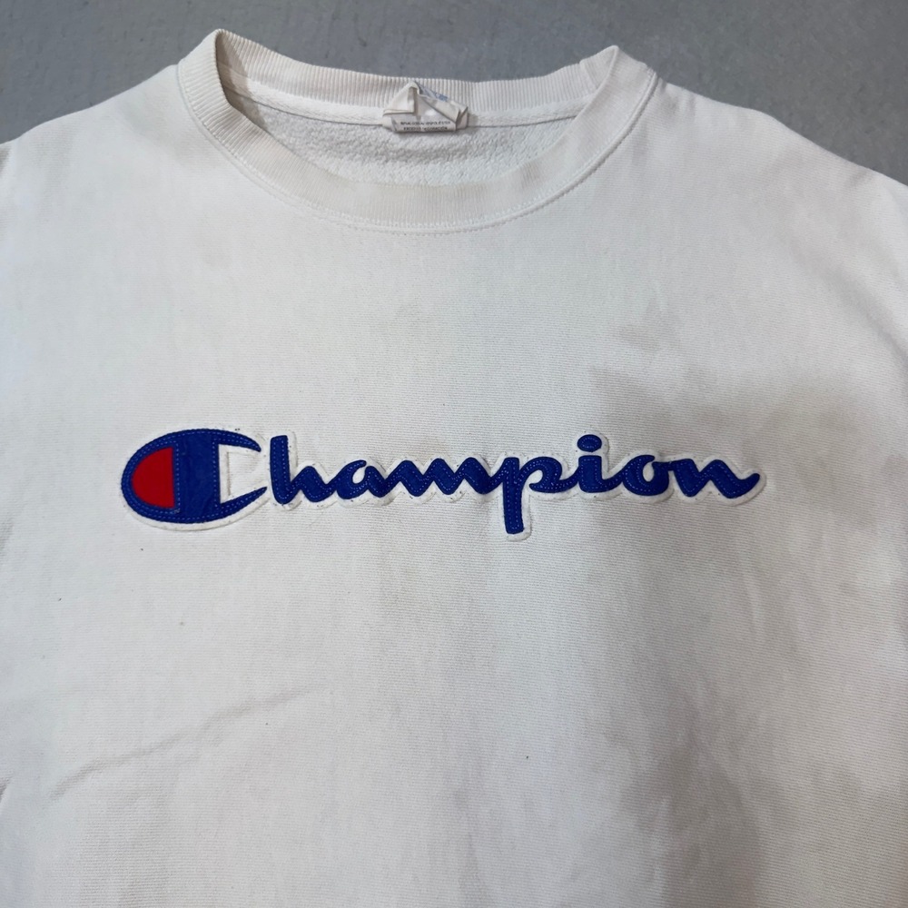 Champion Reverse Weave Sweatshirt White Embroidered Script Logo‎ Mens Large L